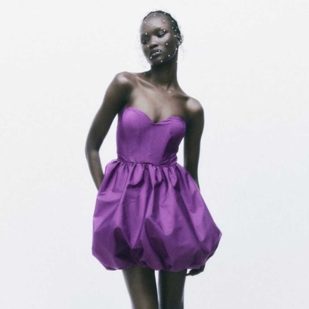 ZARA Voluminous Strapless Purple Dress in XS